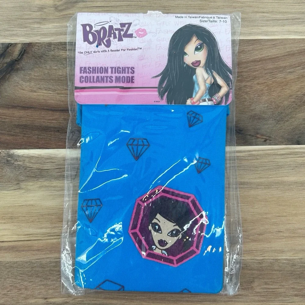 NIP Vtg Bratz Jade Blue Diamond Print Fashion Tights Girls Size 7-10